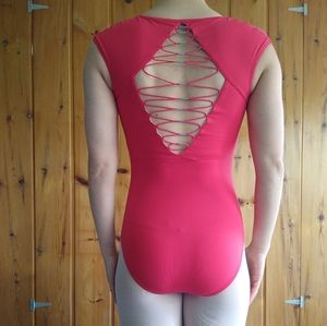 Coral cap sleeve leotard